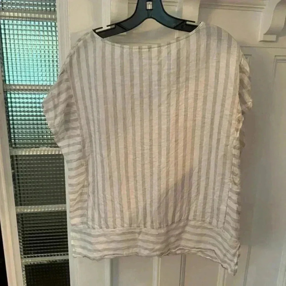 Christian Siriano women’s LINEN white & gray striped top button front size XL - Picture 3 of 9